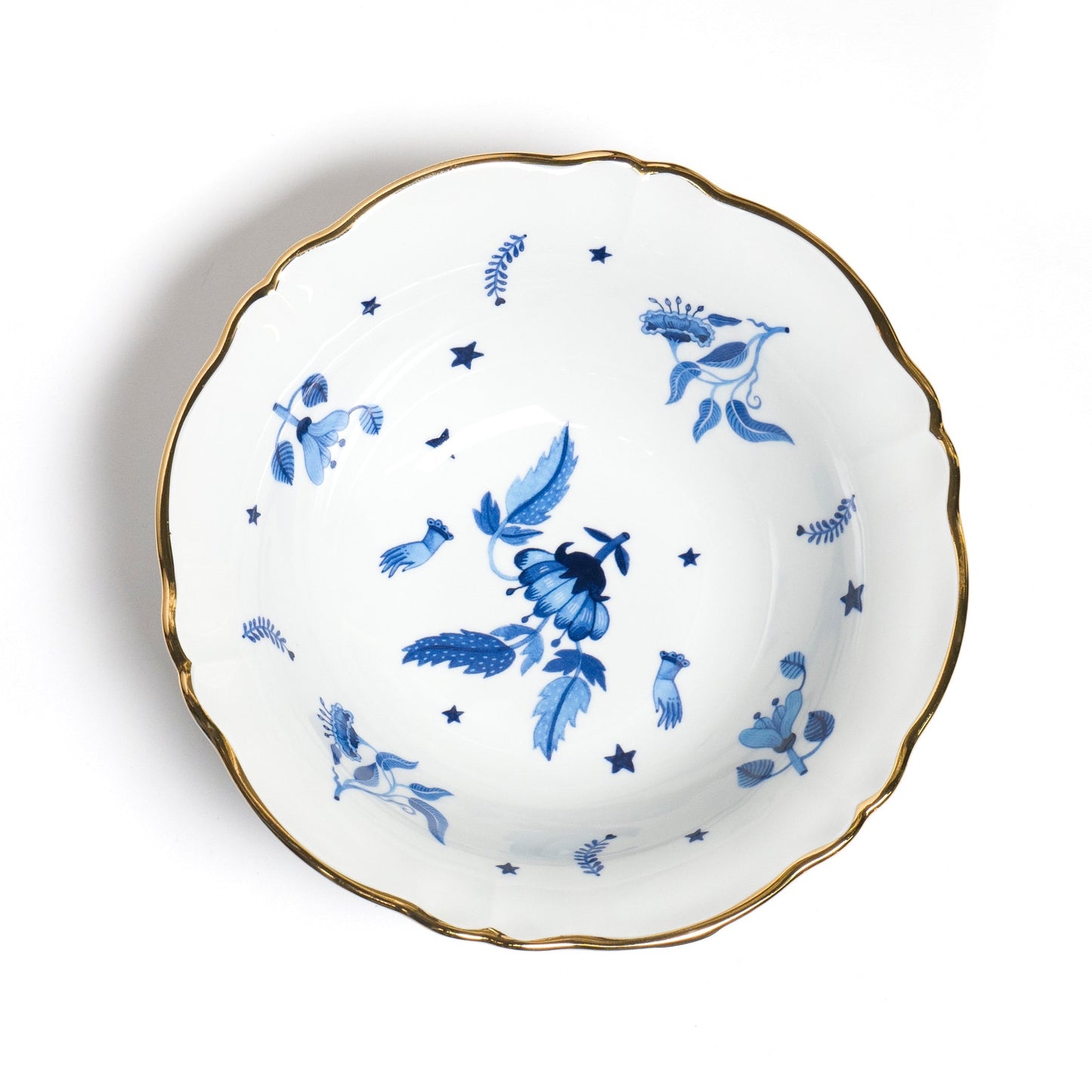 Floral Decal Salad Bowl Blue