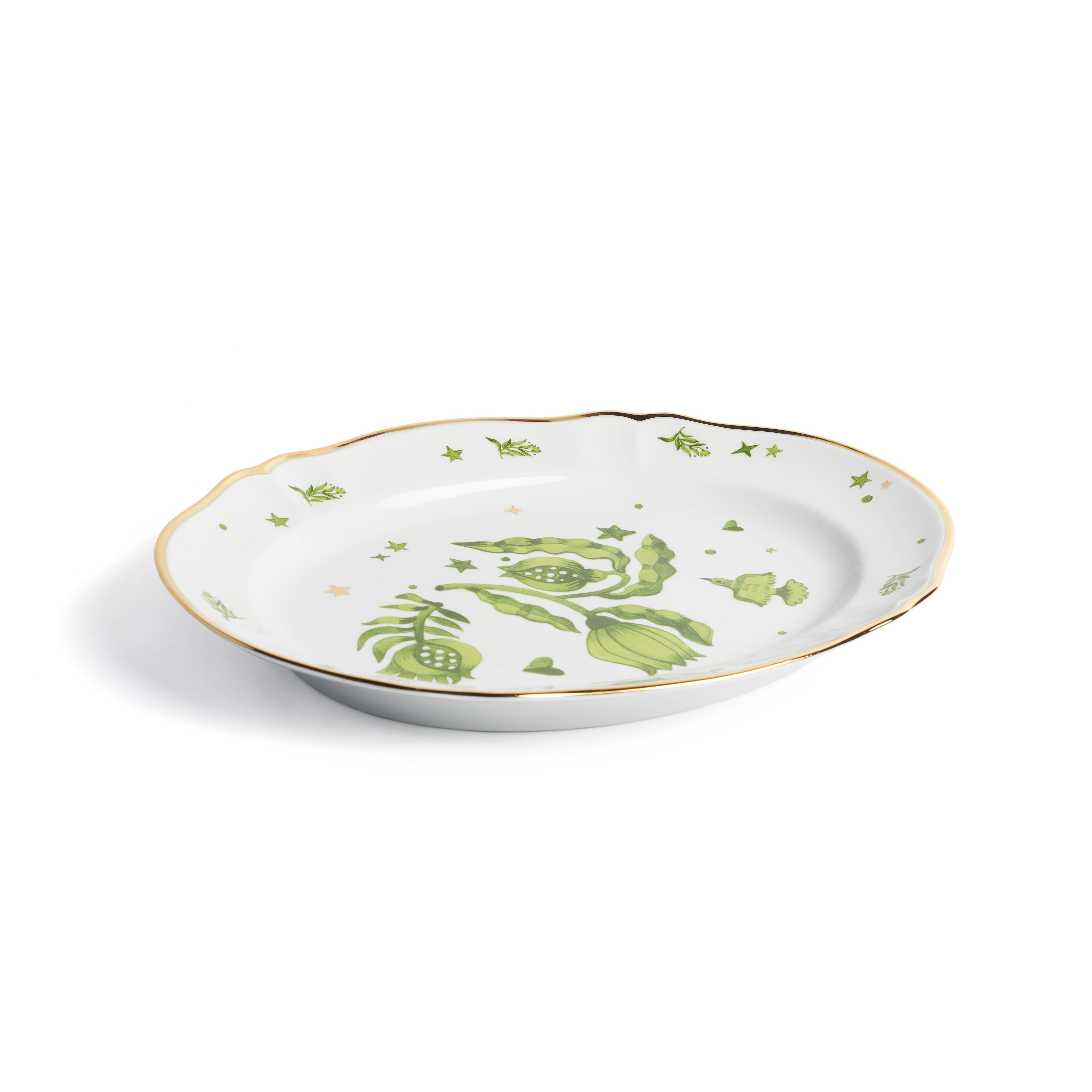 Floral Decal Oval Platter Verde