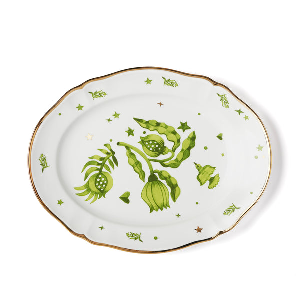 Floral Decal Oval Platter Verde