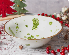 Floral Decal Salad Bowl Verde